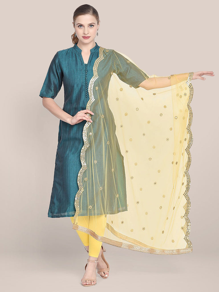 Embellished Yellow Net Dupatta with Scallops. freeshipping - Dupatta Bazaar