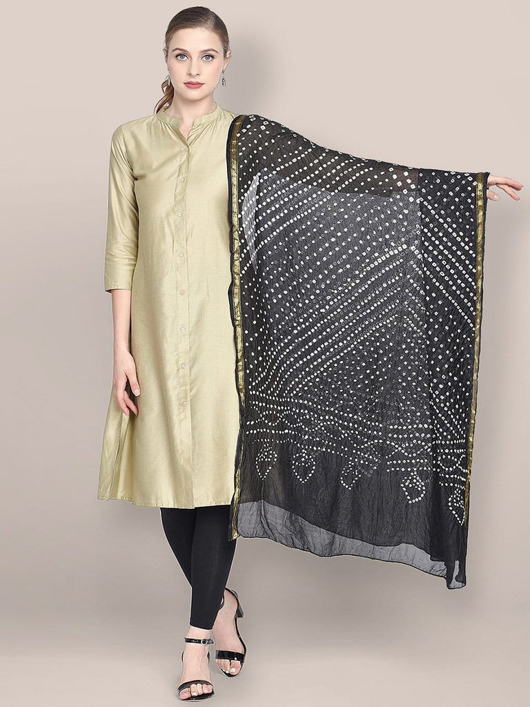 Black Bandhini Silk Dupatta freeshipping - Dupatta Bazaar