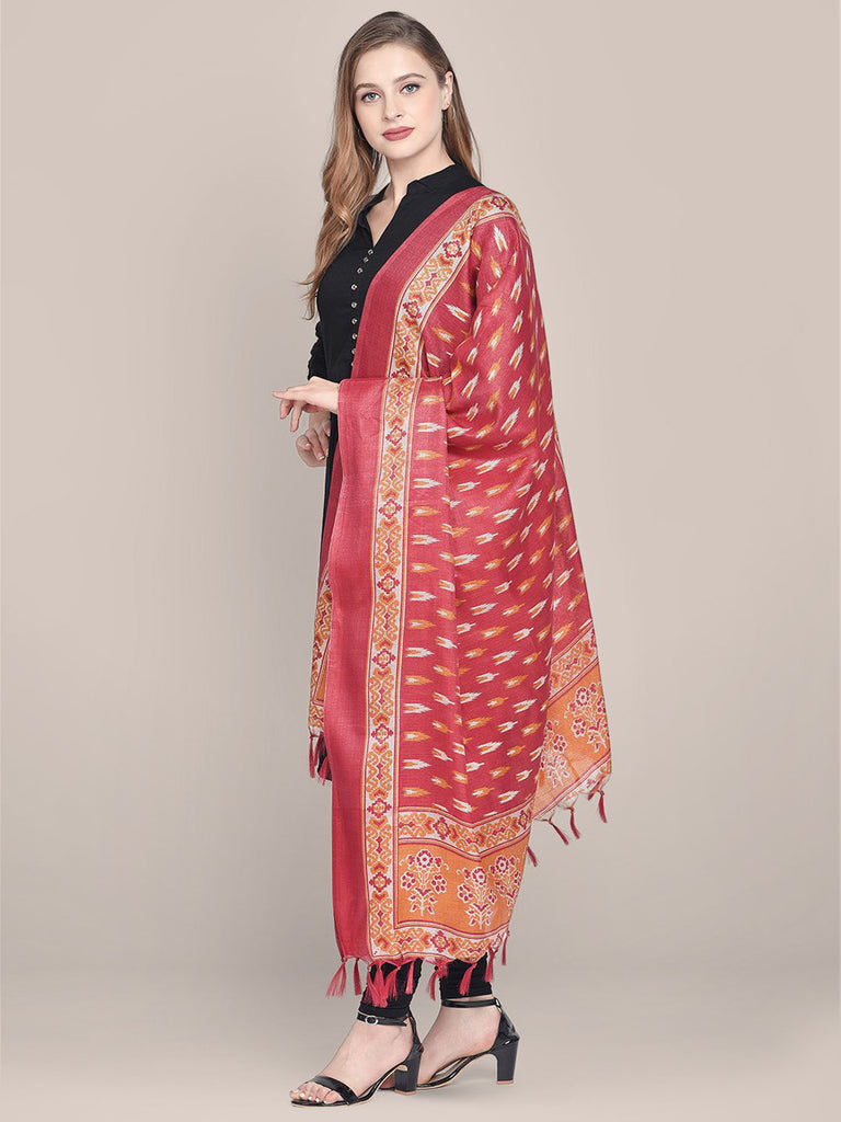 Printed Red Art Silk Dupatta freeshipping - Dupatta Bazaar