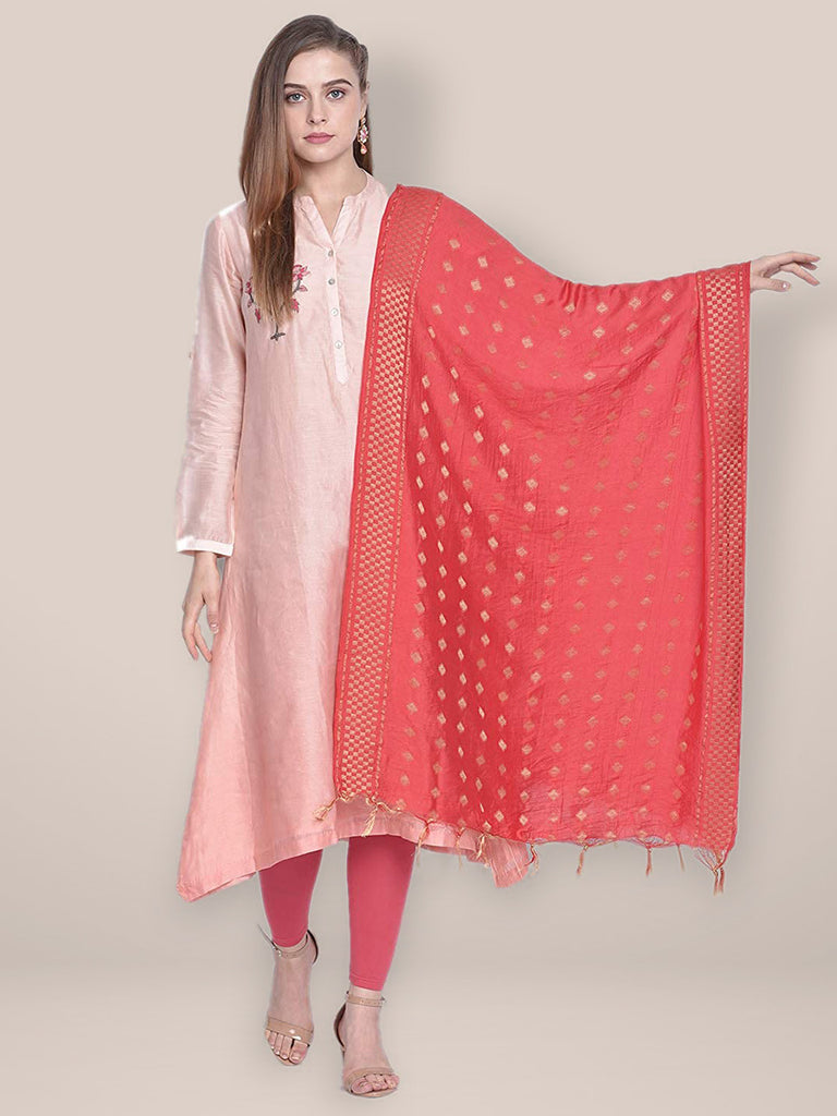 Red Woven Banarasi Cotton Silk Dupatta freeshipping - Dupatta Bazaar