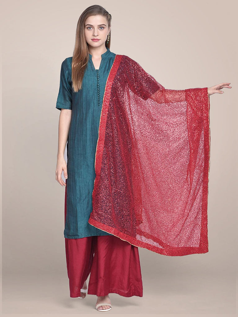 Red Shimmer  Dupatta freeshipping - Dupatta Bazaar