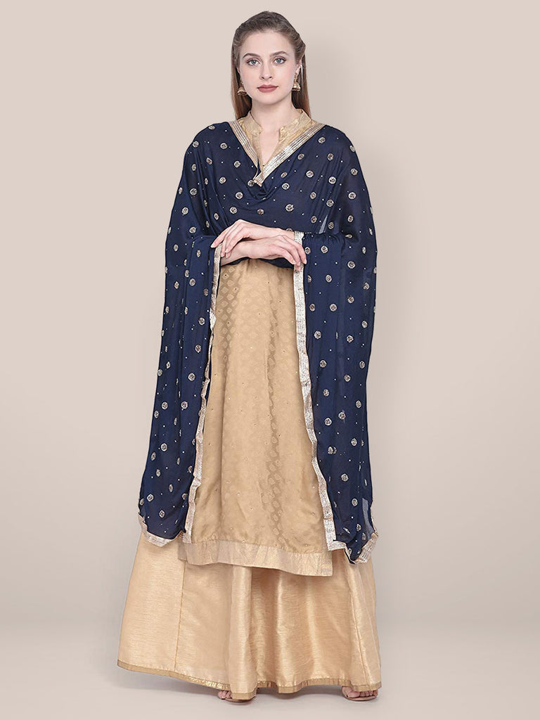 Dupatta Bazaar Woman's Navy Blue Embellished Chinon Dupatta. freeshipping - Dupatta Bazaar