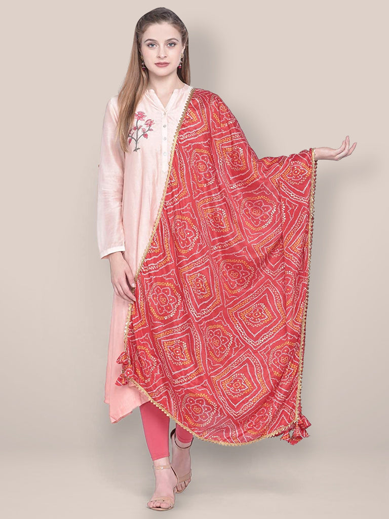 Red Bandhini Crepe Silk Dupatta. freeshipping - Dupatta Bazaar