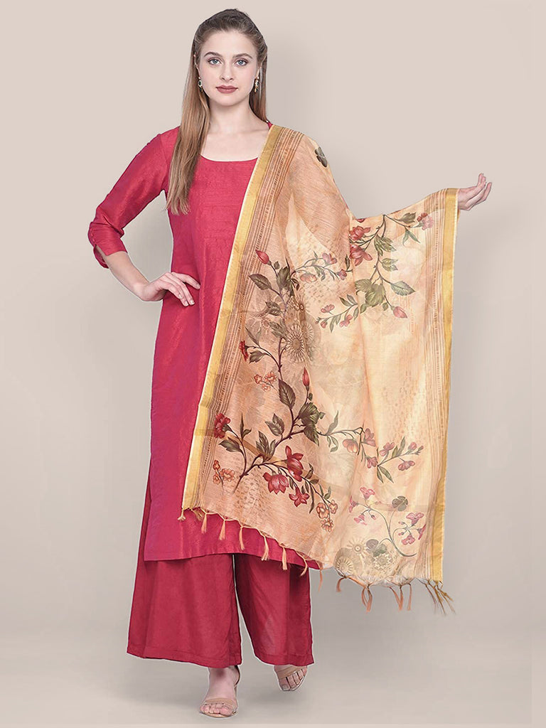 Yellow Cotton Silk Digitally Printed Dupatta freeshipping - Dupatta Bazaar