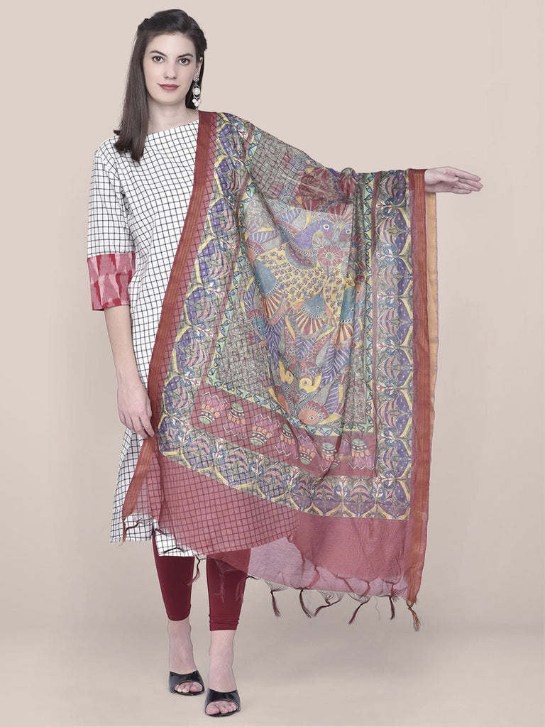 Digital Printed Maroon Silk Dupatta freeshipping - Dupatta Bazaar