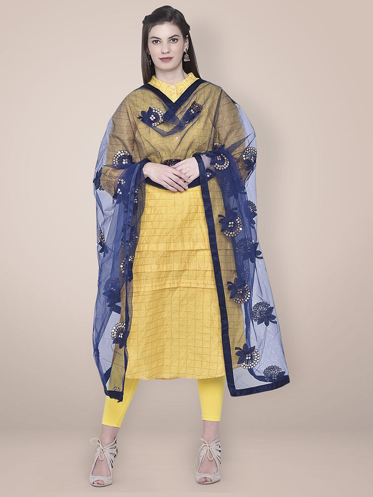 Embroidered Sequence Work Navy Blue Net dupatta freeshipping - Dupatta Bazaar