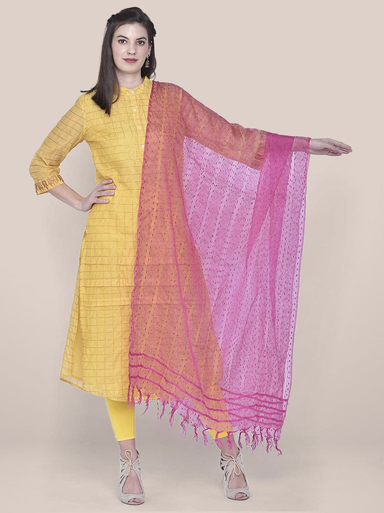 Pink Woven Organza Dupatta freeshipping - Dupatta Bazaar