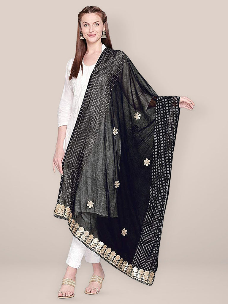 Embellished Chiffon Black & Gold Dupatta With Gotta Patti Work. freeshipping - Dupatta Bazaar