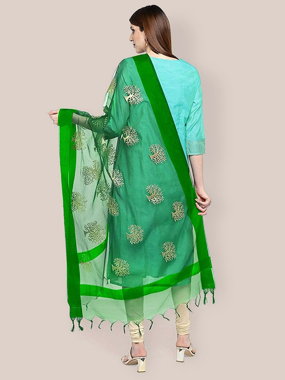Bottle Green Embellished Dupatta with Beads and Stones main image 0