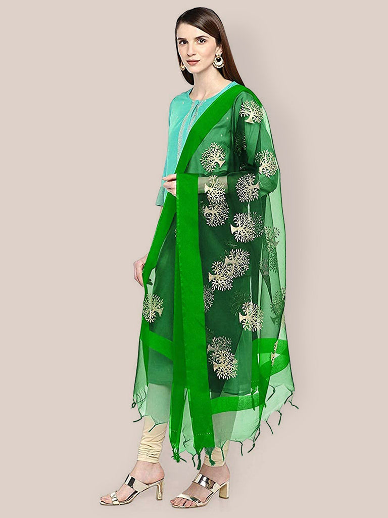 Bottle Green Embellished Dupatta with Beads and Stones main image 0