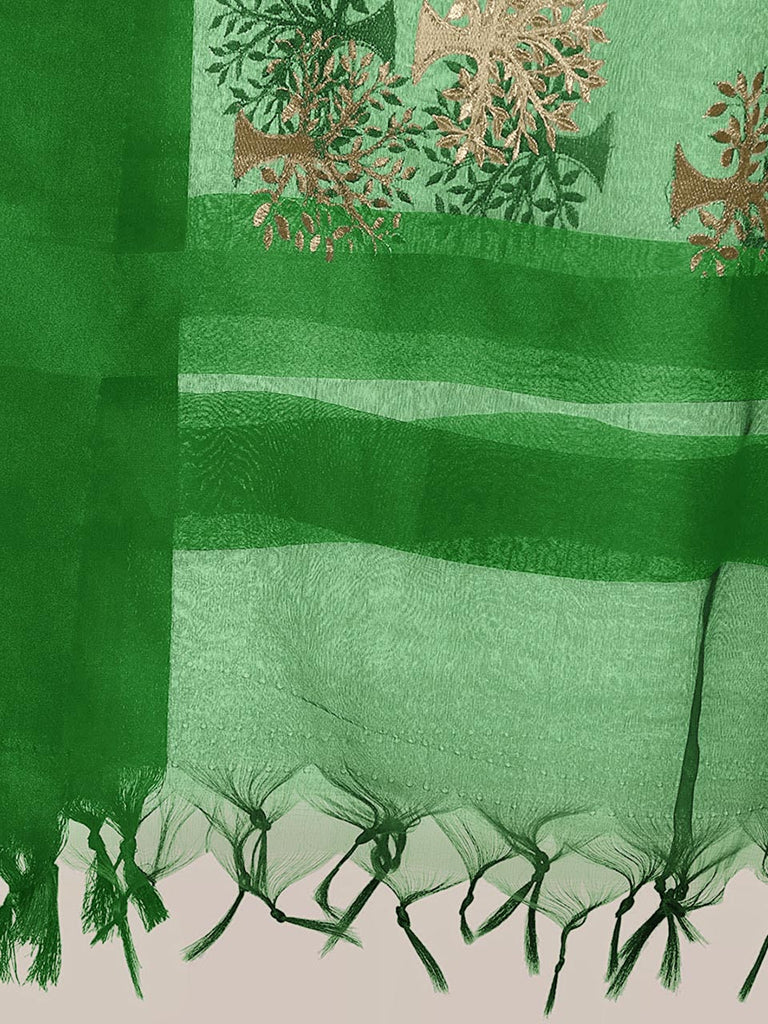 Bottle Green Organza Dupatta with Intricate Gold Zari Embroidery main image 0