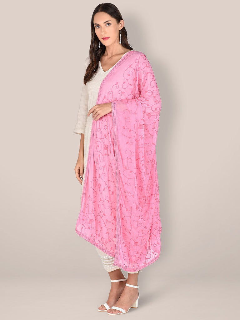 Baby Pink Embroidered  Chiffon Dupatta freeshipping - Dupatta Bazaar