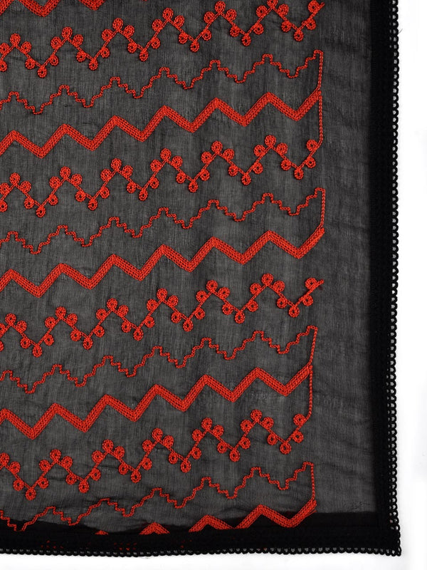 Black Floral Printed Chiffon Dupatta