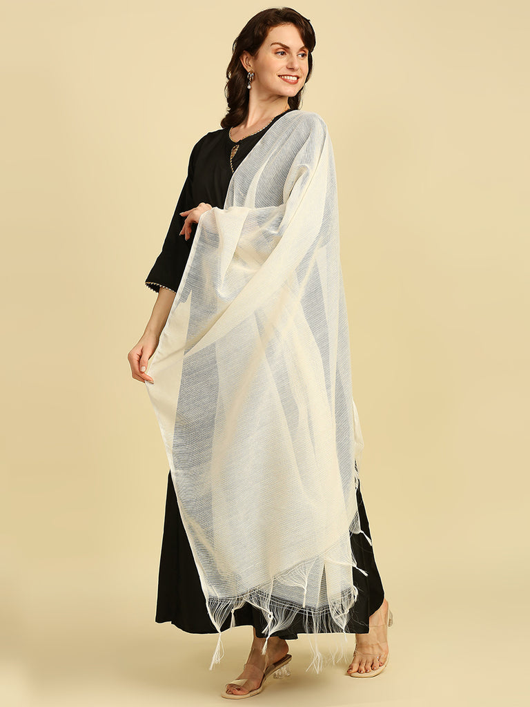 Off-White Check Solid Dupatta