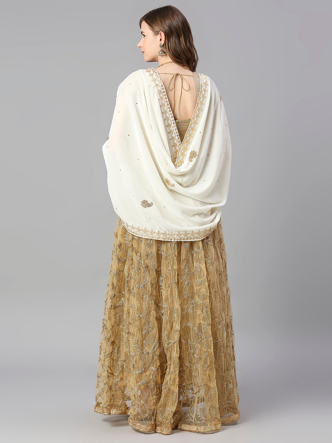 Snuggle Spot Women's Velvet Gotta Patti Dupatta (Brown, Length: 2.25 to 2.50 Mtr)