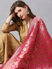 Rani Pink Banarasi Silk Dupatta with Floral Weaving