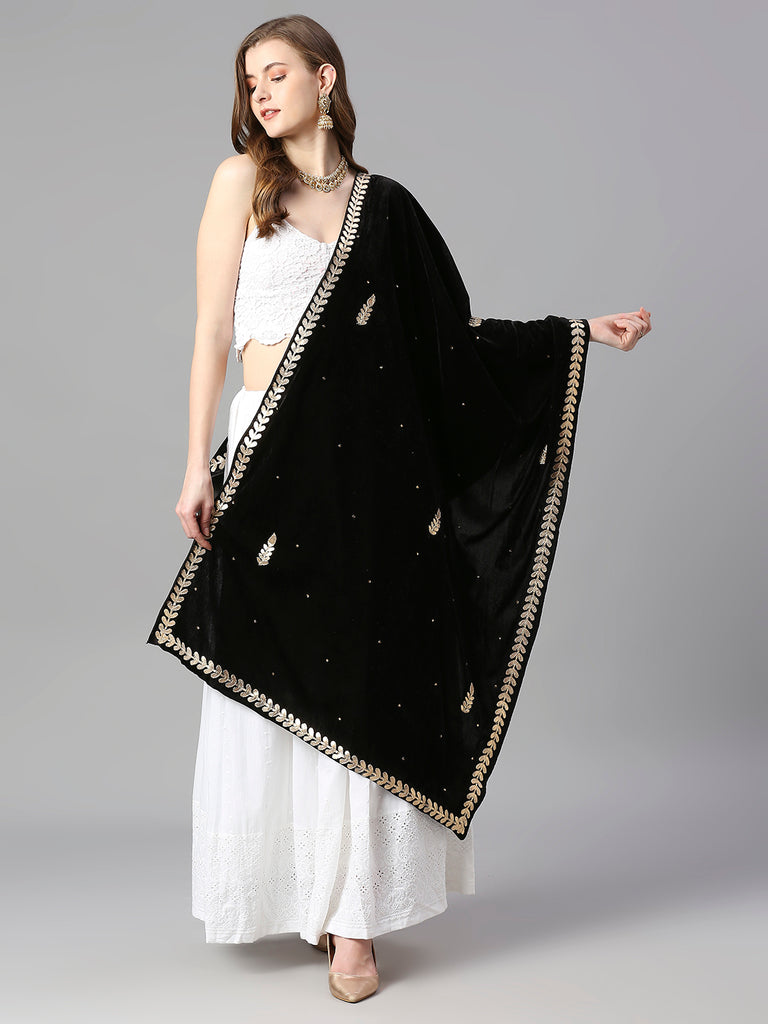Black Velvet Dupatta with Gotta Patti Work main image 1