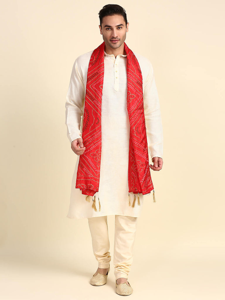 Men's Red Bandhini Printed Dupatta for Kurta/Sherwani/Achkan