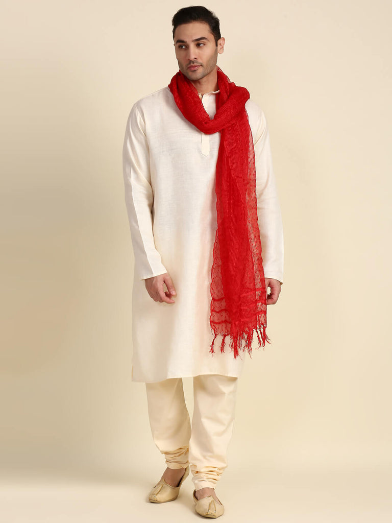 Men's Dupatta Red Woven Organza Dupatta for Kurta/Sherwani/Achkan