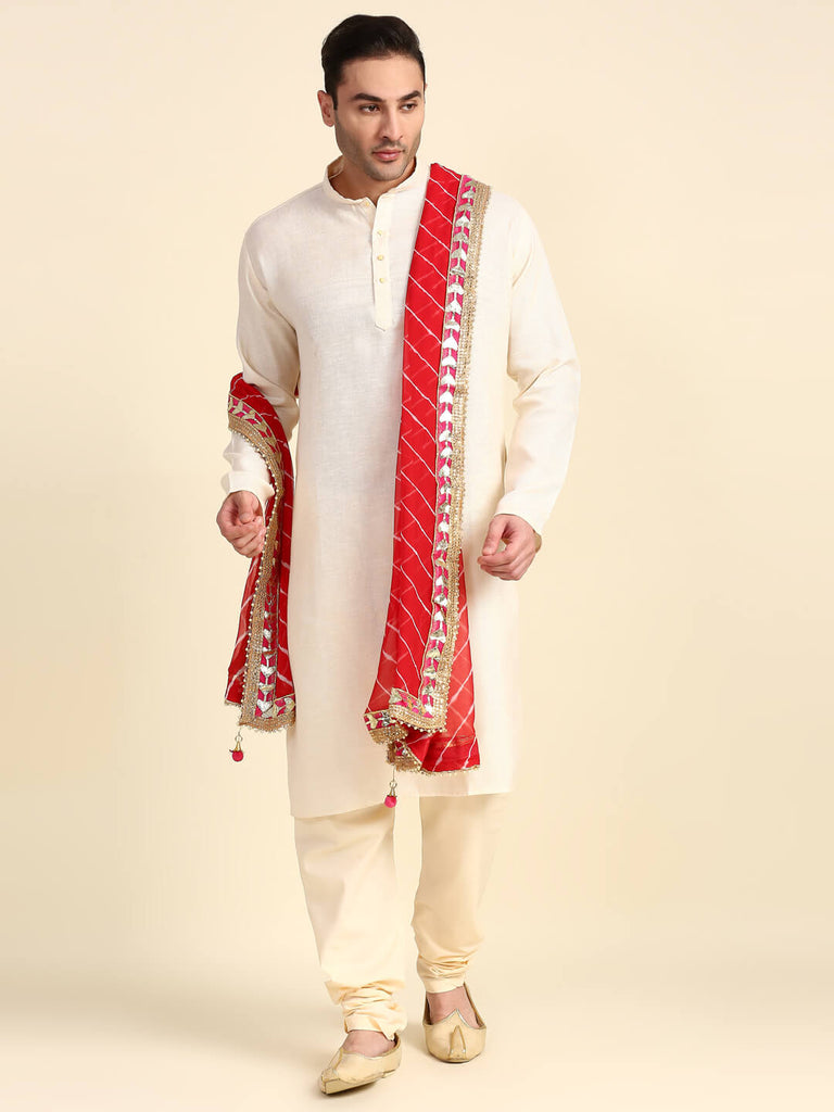 Men's Red Leharia Dupatta for Kurta/Sherwani/Achkan