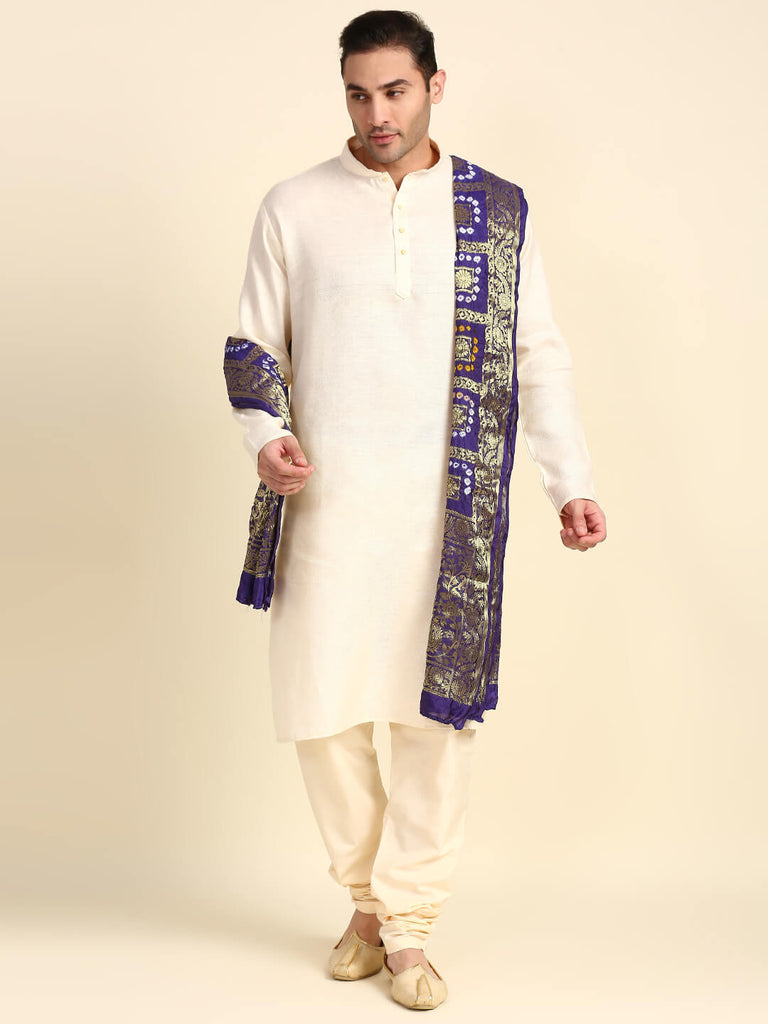 Men's Navy Blue Gharchola Banarasi Silk Dupatta for Kurta/Sherwani/Achkan