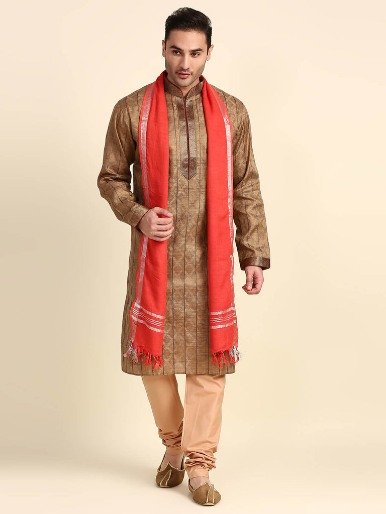 Men's Red Linen Dupatta for Kurta/Sherwani/Achkan