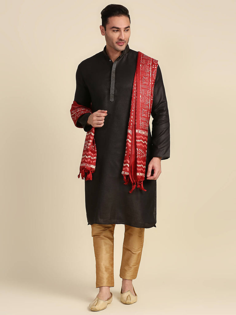 Men's Maroon Printed Silk Dupatta for Kurta/Sherwani/Achkan