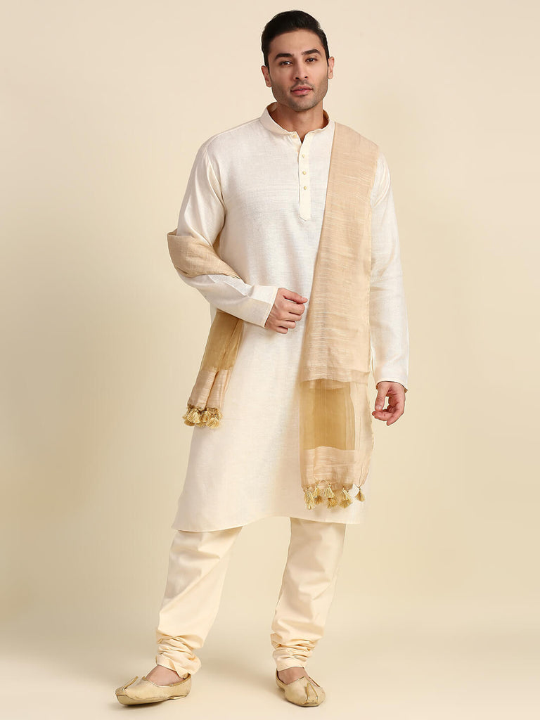 Men's Dull Gold Linen Dupatta for Kurta/Sherwani/Achkan