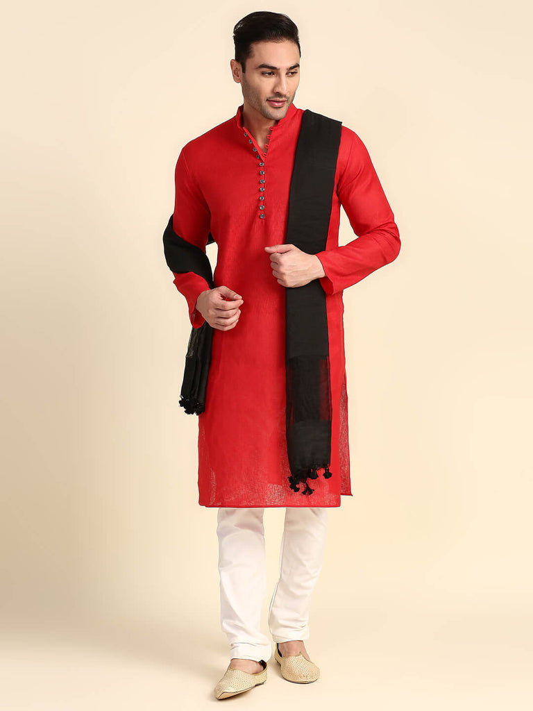 Men's Black Linen Dupatta for Kurta/Sherwani/Achkan