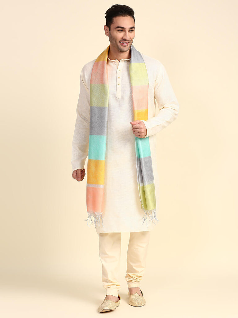 Men's Multicoloured Silk Blend Dupatta for Kurta/Sherwani/Achkan