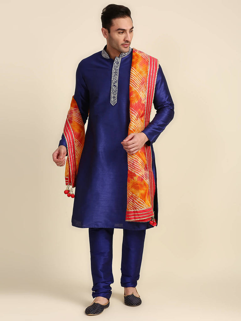 Men's Orange Kota Cotton Dupatta for Kurta/Sherwani/Achkan