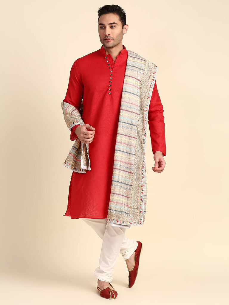 Men's Embroidered Grey & Multi Dupatta for Kurta/Sherwani/Achkan