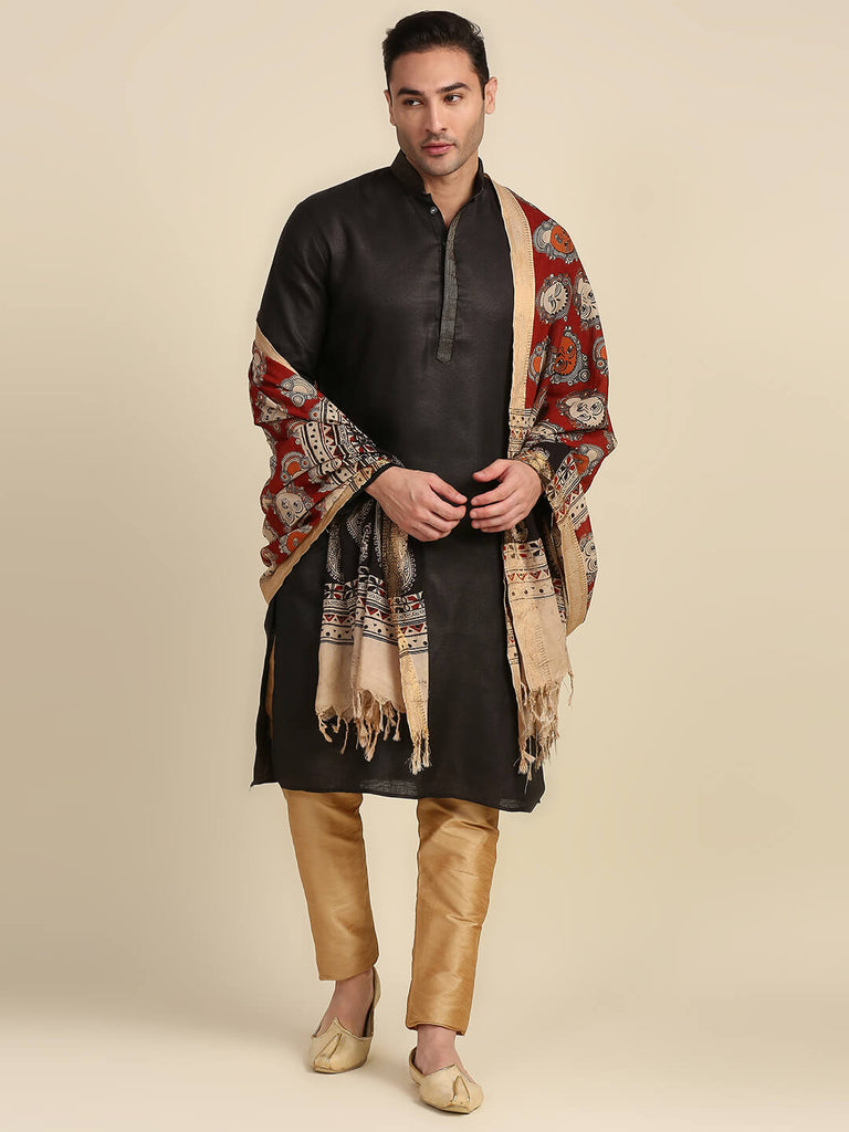 Men's Kalamkari Mangalgiri Cotton Dupatta for Kurta/Sherwani/Achkan