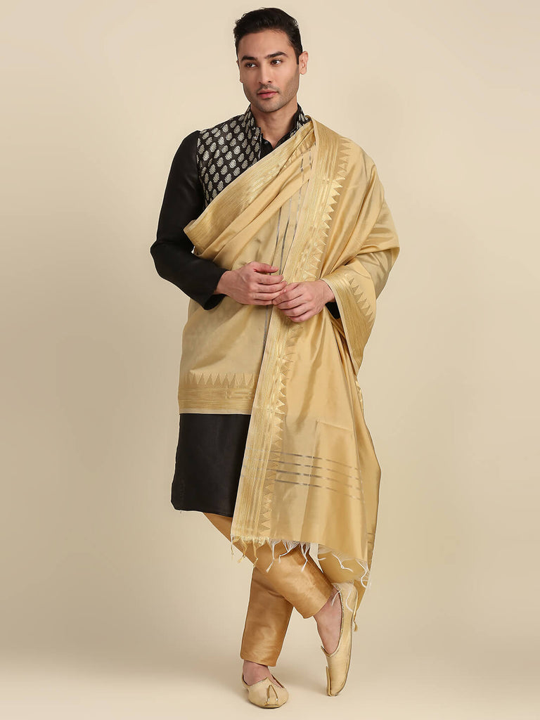 Men's Gold Silk Dupatta for Kurta/Sherwani/Achkan