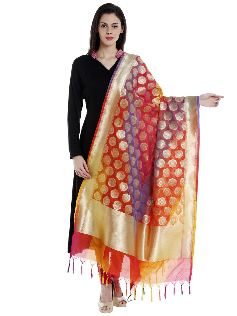 Dupatta Bazaar Woman's Multicoloured Woven Banarasi Silk  Dupatta - Dupatta Bazaar