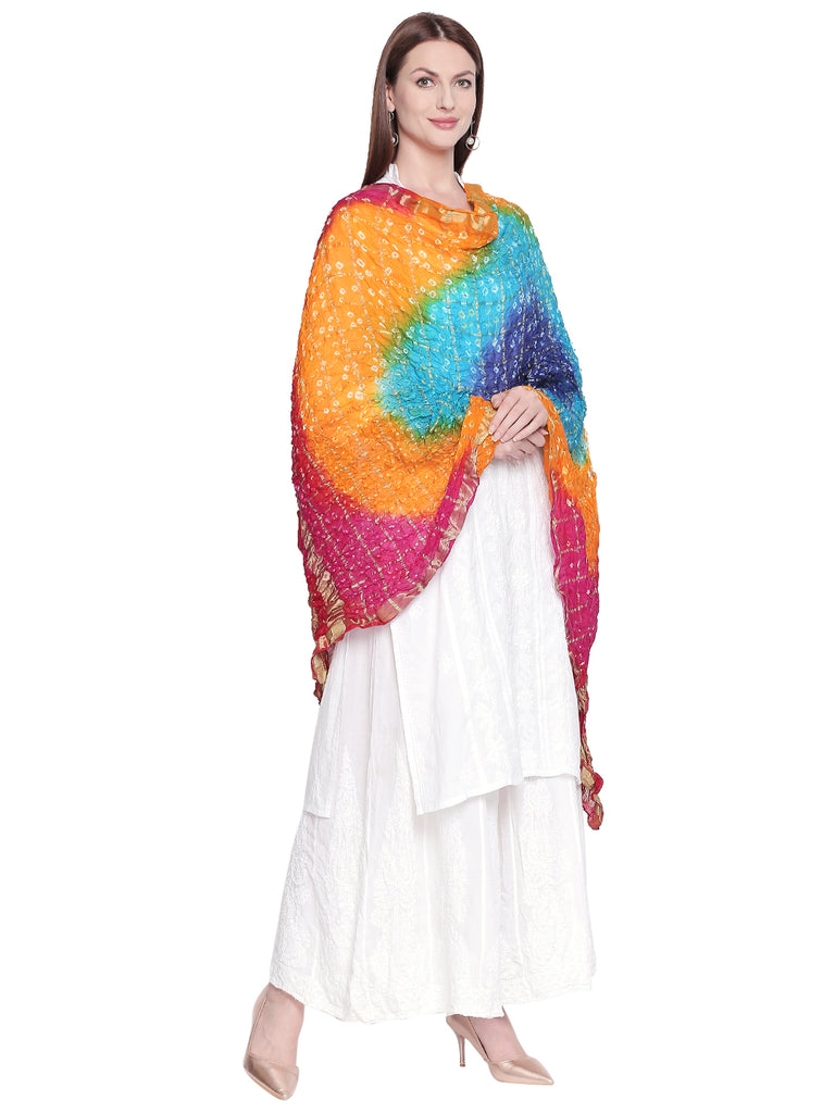 Dupatta Bazaar Woman's Multicoloured Bandhini Silk Dupatta - Dupatta Bazaar