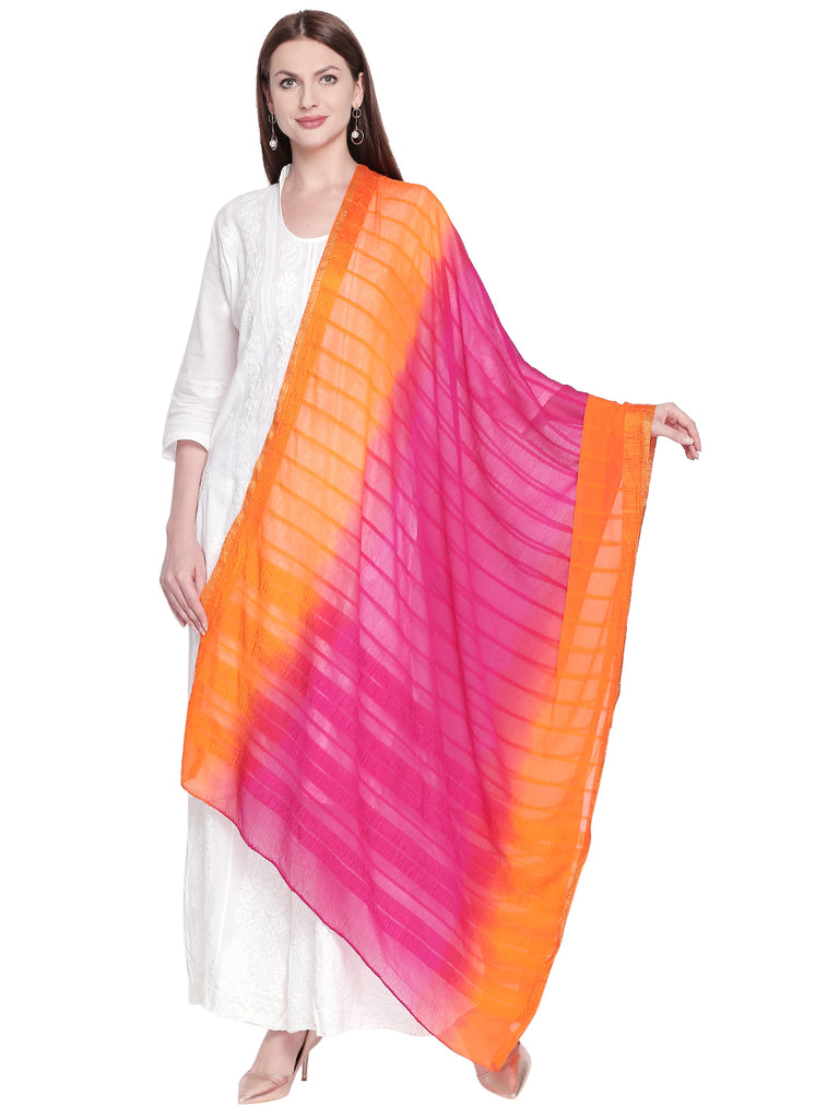 Dupatta Bazaar Woman's Rani Pink & Orange shaded chiffon dupatta - Dupatta Bazaar