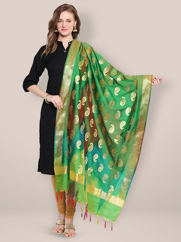 Green & Gold Shaded Banarasi Silk Dupatta freeshipping - Dupatta Bazaar