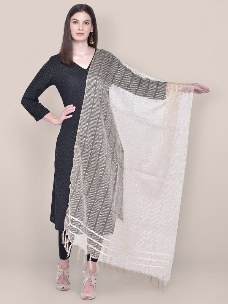 Dupatta Bazaar Woman's Cream Woven Organza Dupatta freeshipping - Dupatta Bazaar