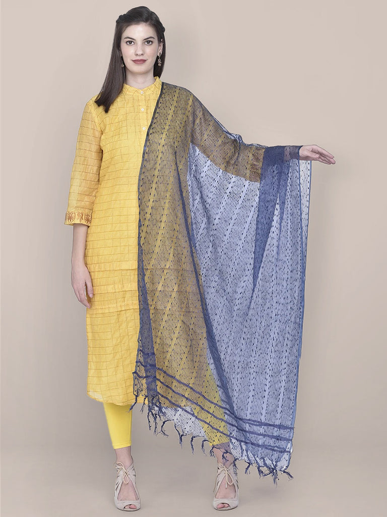 Dupatta Bazaar Woman's Navy Blue Woven Organza Dupatta freeshipping - Dupatta Bazaar