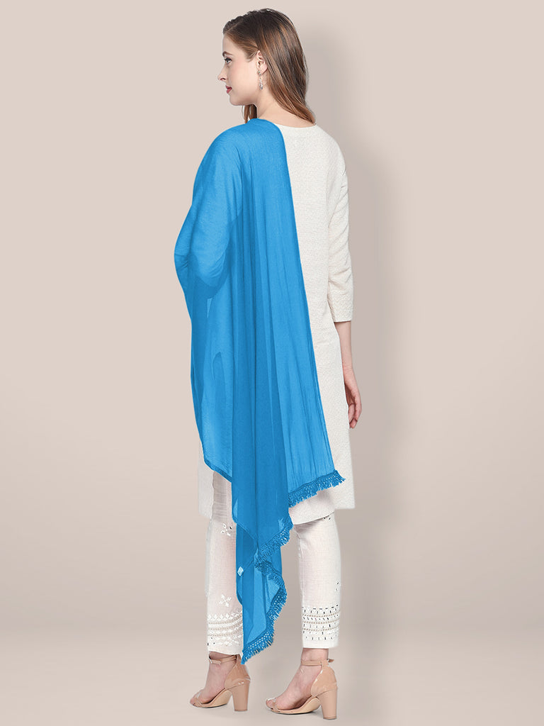 Vibrant Aqua Blue Chiffon Dupatta with Gold Striped & Booti Work main image 0