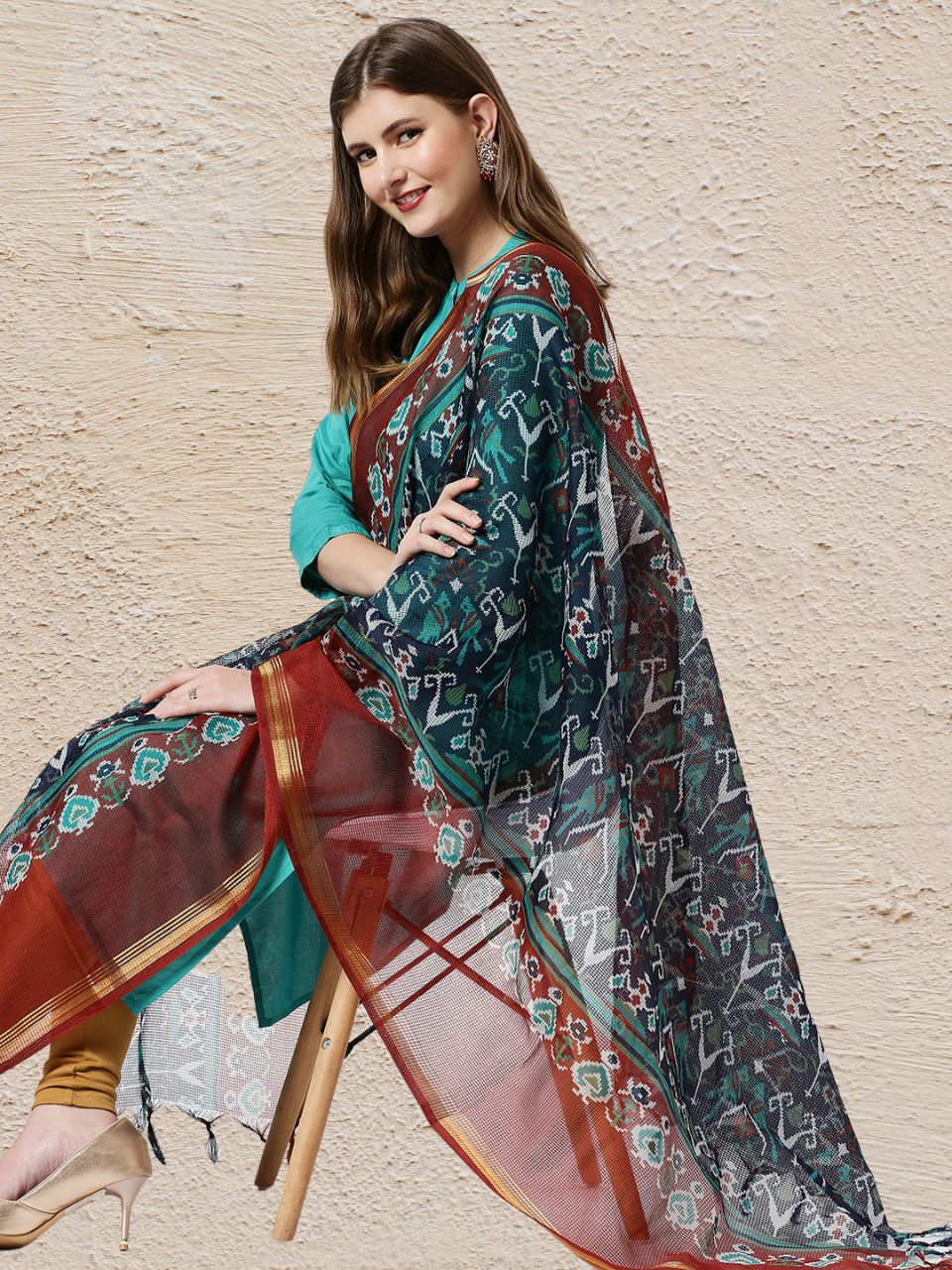 Black & White Printed Kota Doria Dupatta main image 1