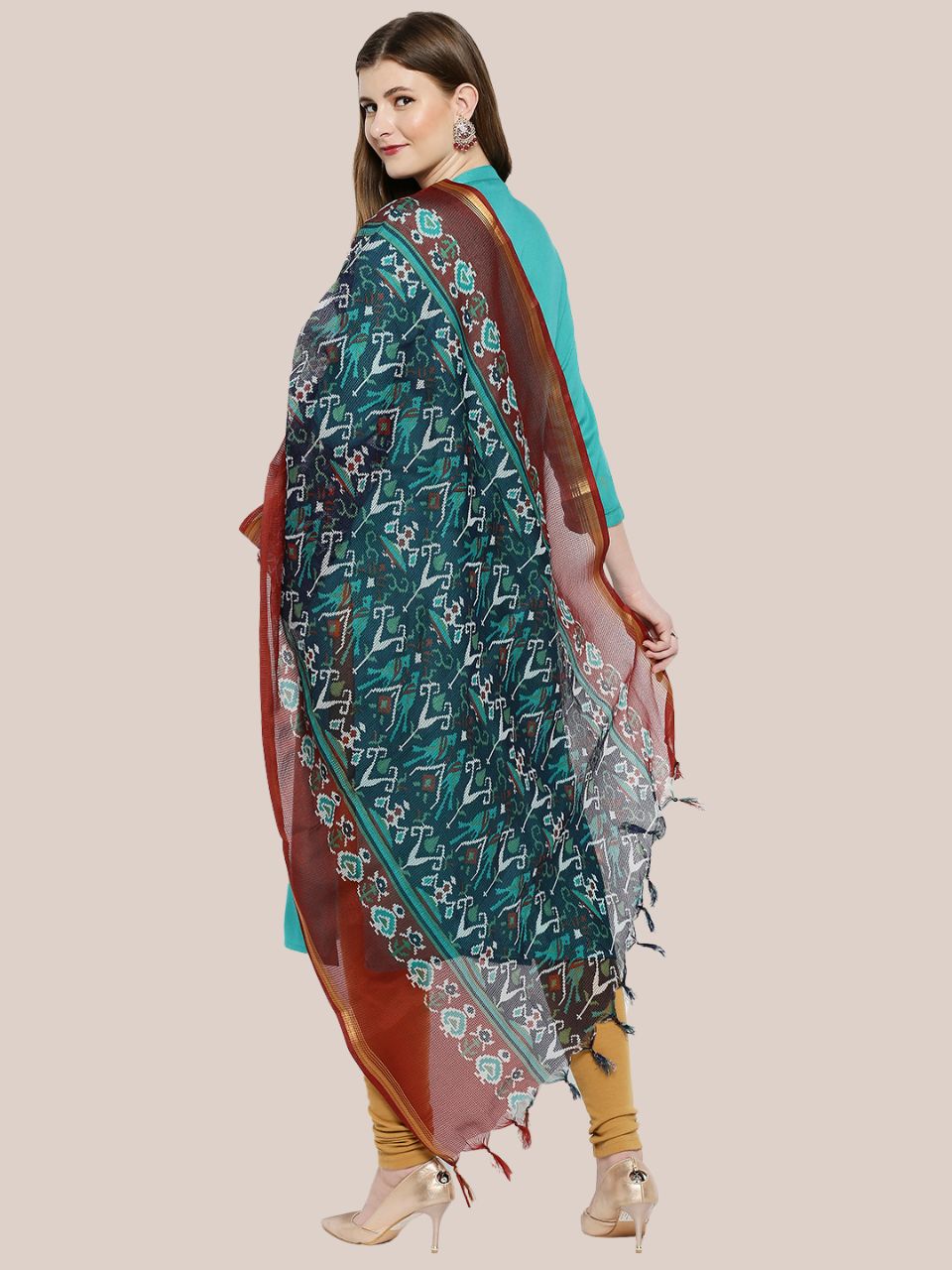 Luxurious Light Orange Floral Printed Kota Doria Dupatta main image 0