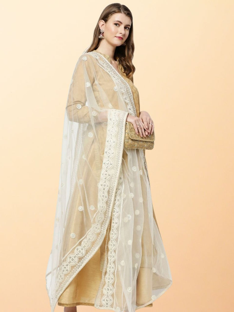 Floral Embroidered Net dupatta with Delicate Sequence