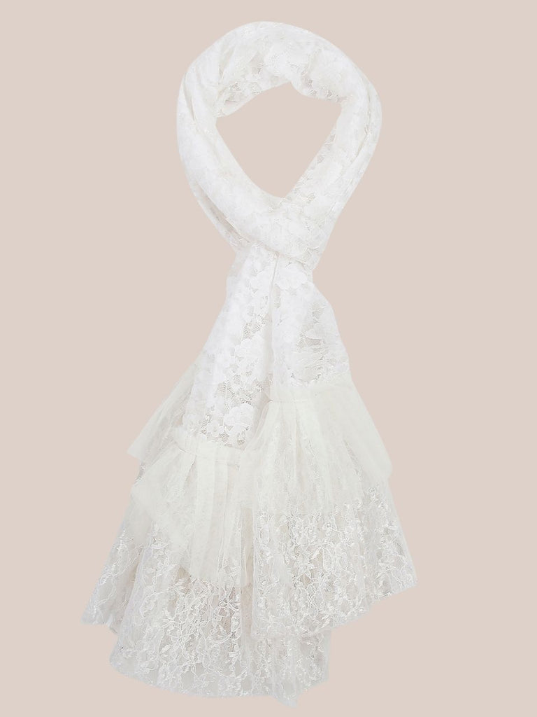 White Lace Stole with Ruffles – Dupatta Bazaar