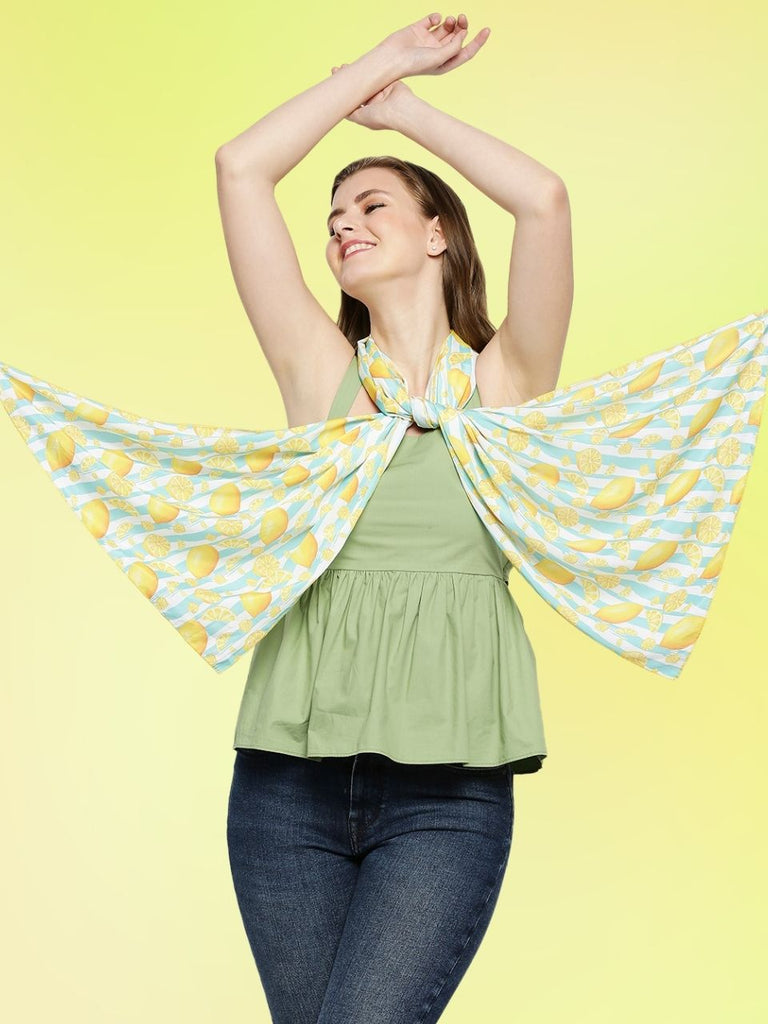 Quirky Lemon Printed French Crepe Scarf/Stole