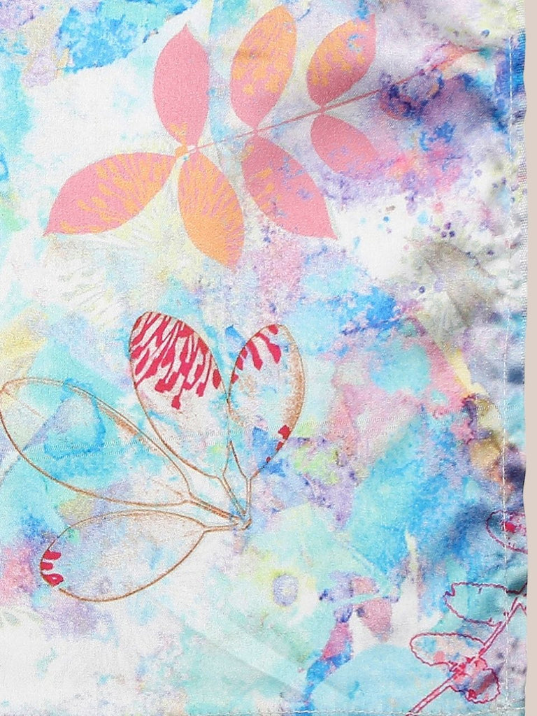 Floral Printed Aqua Blue Satin Scarf/Stole – Dupatta Bazaar