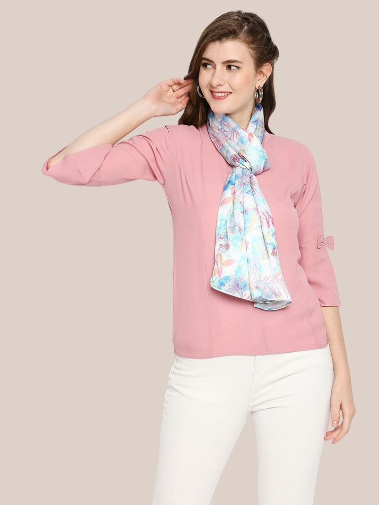 Floral Printed Aqua Blue Satin Scarf/Stole – Dupatta Bazaar