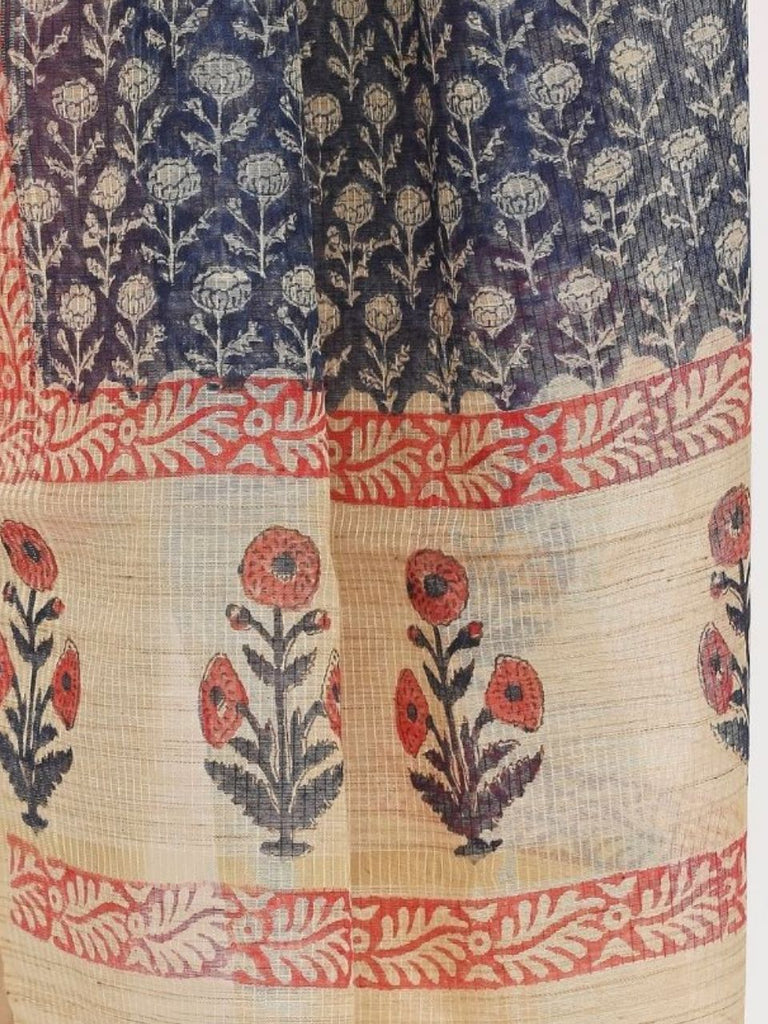 Teal green cotton Chanderi dupatta with all-over hand block print.