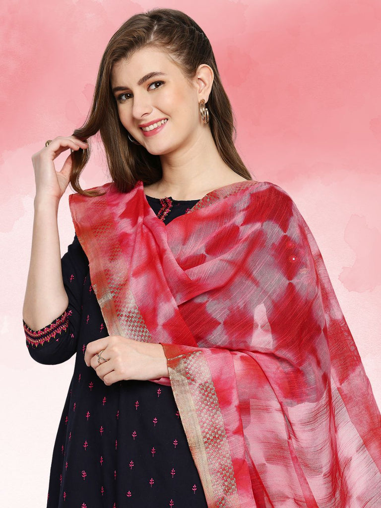 Pink Tie and Dye Blended Silk Dupatta